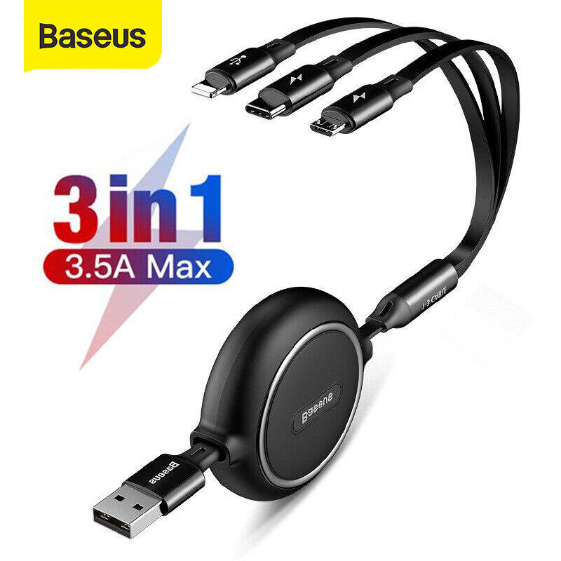 Baseus Cáp USB Thu Gọn 3 Trong 1 Cho iPhone 14 13 Pro Max Bộ Sạc Nhanh 3in1 Cáp Micro USB Type C Cho Samsung Huawei Xiaomi Oppo Vivo