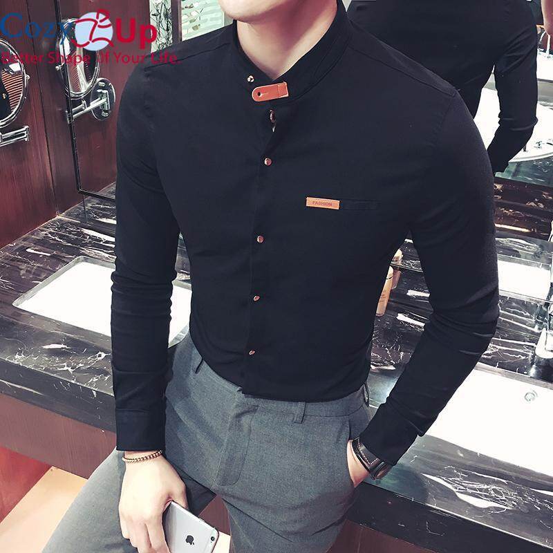 Cozy Up Men Stretchable Shirt New Fashion Solid Color Stand Collar Casual Elastic Shirts  Slim Fit Long Sleeve Shirt Men Para Hombre