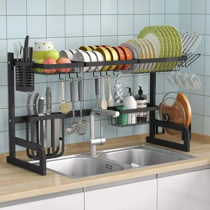 Adjustable Over The Sink Dish Drying Rack 2 Tier Large Dish Dryer Rack Lazada Singapore