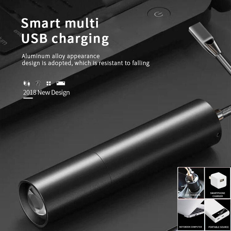X-TIGER MINI SIZE Flashlight USB Charging Telescopic Flashlight Waterproof Concentrating Light Super Bright Long-range Flashlight Household Outdoor Mini Portable Flashlight