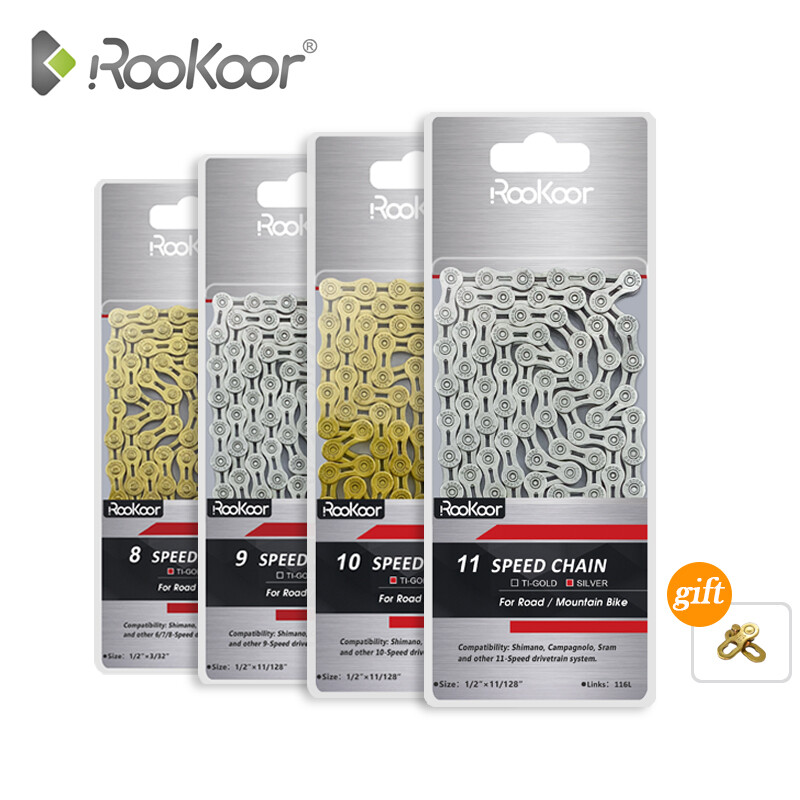 Rookoor brand new 8 9 10 11 speed chain bicycle parts titanium plated ti gold silver mountain road bike mtb chains part cycling 116l stock ready