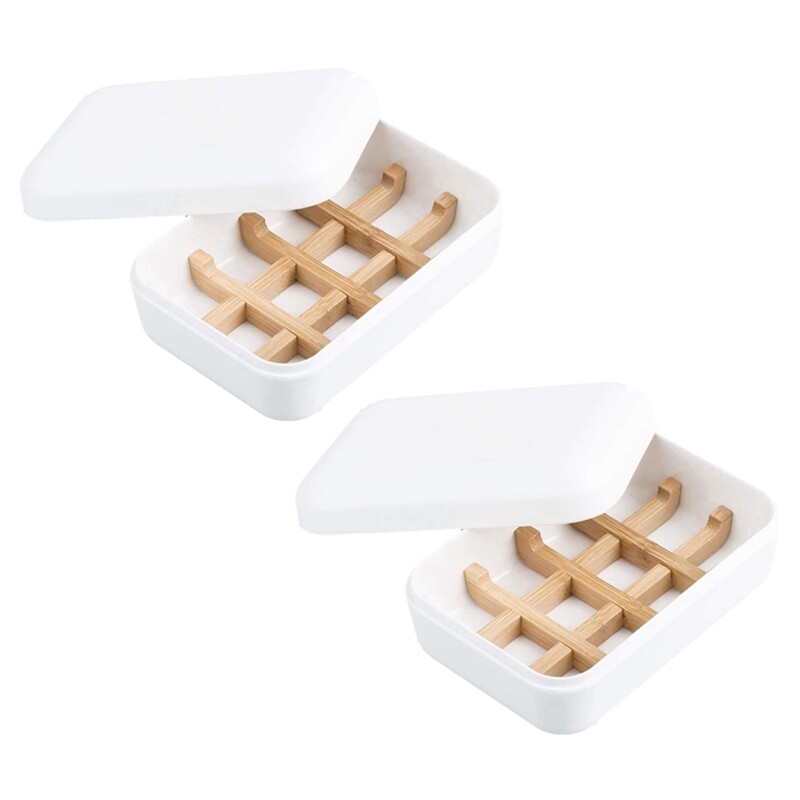 2 Pack Wooden Soap Dishes with Lid for Bathroom Bar Soap Holder Shower Soap Box Sink Deck
