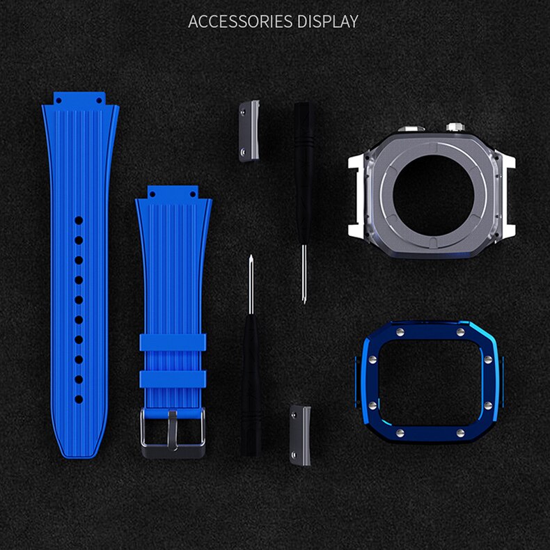 Modification Kit for Apple Watch Case Band 45mm 44mm Metal Frame Bezel Rubber Strap Accessories for I Watch Series 8 7 6 SE 5 4(not including watch)