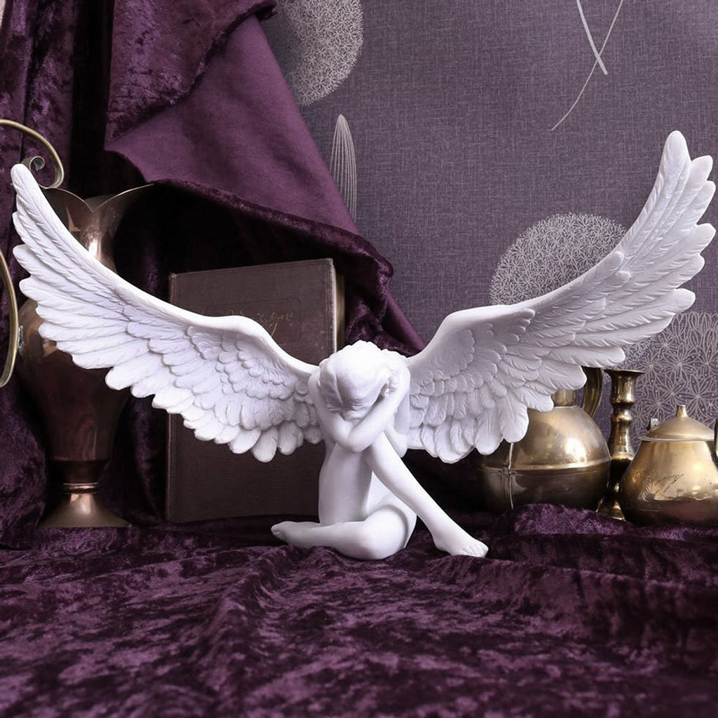 Moon Creative Retro Angel Wing Figurine 3D Angel Art Sculpture Resin Crafts Garden Living Room Home Decoration Accessories