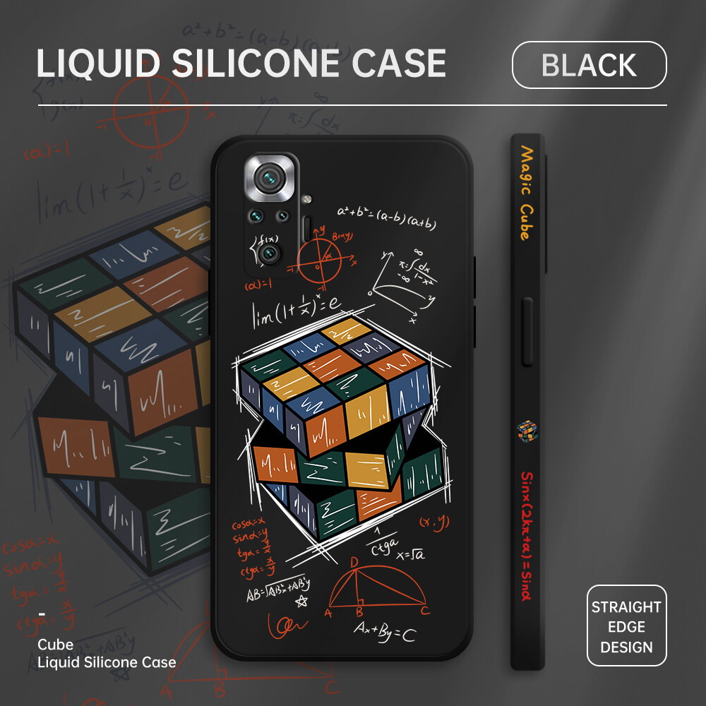Hontinga Casing Case For Xiaomi Redmi Note 10 Pro Case Mathematical Formula Rubik's Cube Square Original Liquid Soft Silicone Edge Pattern Case Full Cover Camera Protection Cases Back Cover Phone Casing Softcase For Boys Men