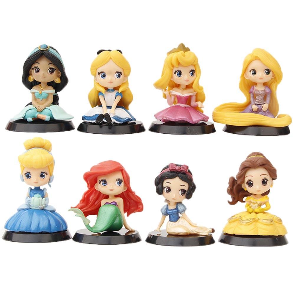 Fastshipment 8Pcs/Set Q Posket Disneys Princess Figure Toys Snow White Belle Mermaid Ariel Cinderellas PVC Model Dolls