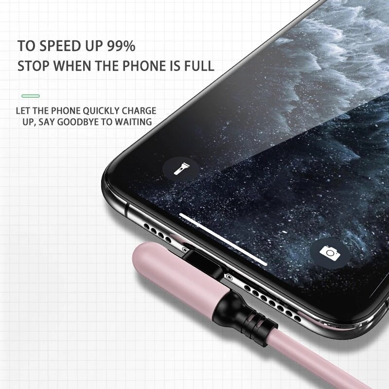 90 Degree 3A Fast Charging USB Cable Cord /Fast Charging Charger Liquid Silicone Data Cable Compatible with IPhone