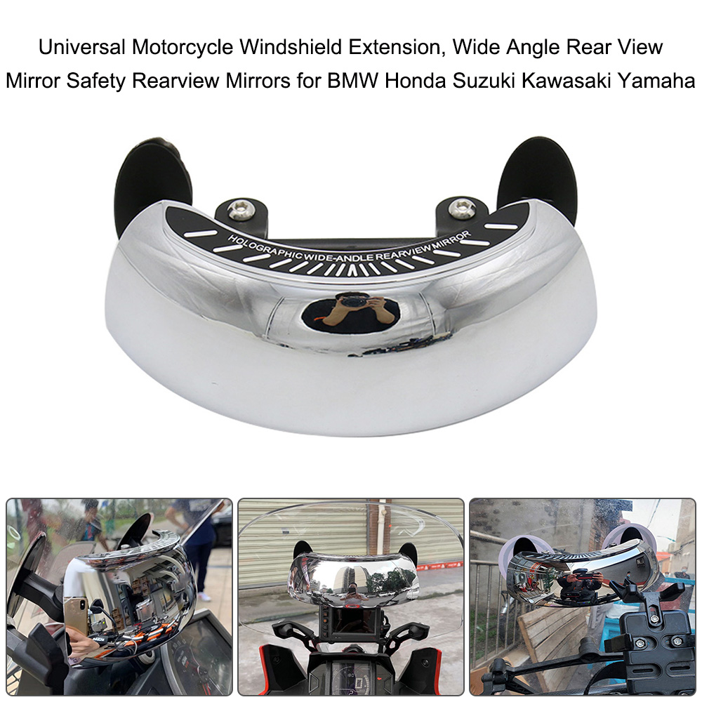 Universal Motorcycle Windshield Extension, Wide Angle Rear View Mirror Safety Rearview Mirrors for BMW Honda Suzuki Kawasaki Yamaha