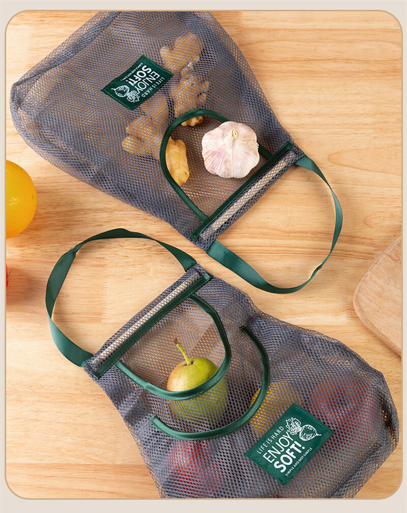 Kitchen Reusable Mesh Storage Bag Washable Foldable Hanging Net Bag Fruit Vegetable String Portable