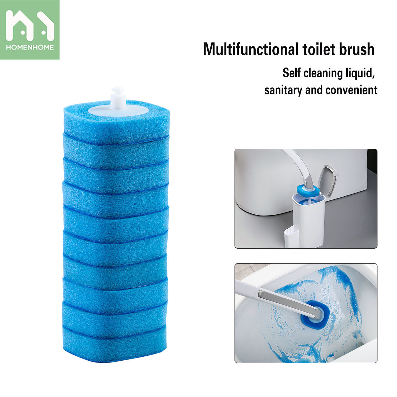 Homenhome Household Toilet Brush Flexible Bristle Disposable Replacement Set Bathroom