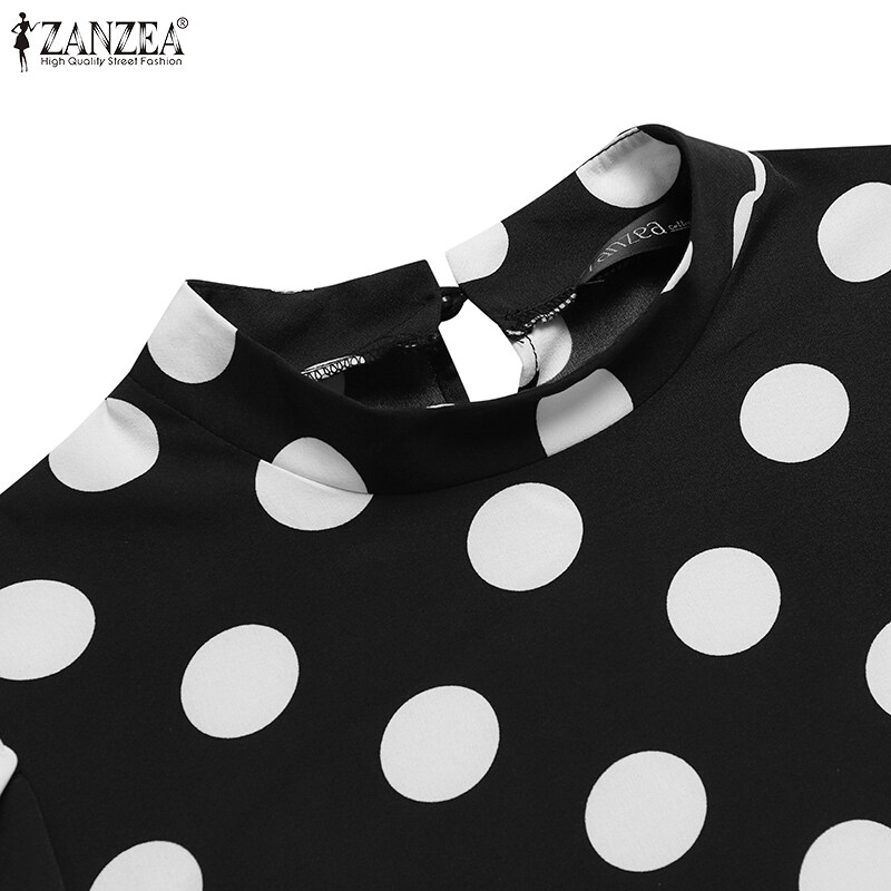 ZANZE เดรสหรูหราแขนยาวพองสำหรับผู้หญิง,เดรสแม็กซี่ลายจุดแนววินเทจทรง