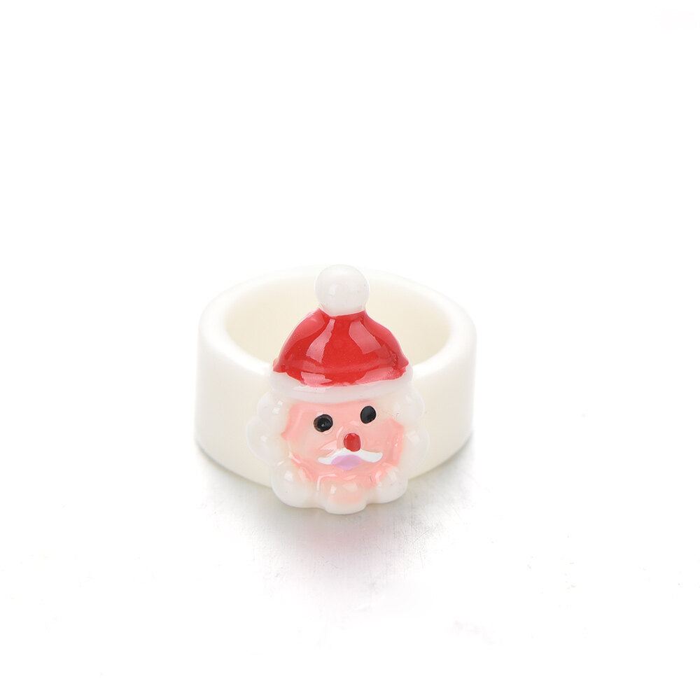 Santa Elk Snowman Xmas Tree Christmas Resin Ring Personality Cute Cartoon Lovely Ring Xmas Jewelry Gifts
