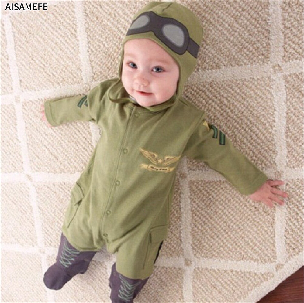 AISAMEFE 0-2Y Áo Liền Quần Phi Công Dài Tay Cotton Đẹp Trai Sáng Tạo Cho