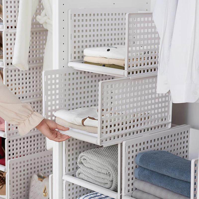SunnyShop Foldable Stackable Drawer Type Storage Basket For Bedroom Wardrobe Closet Organize