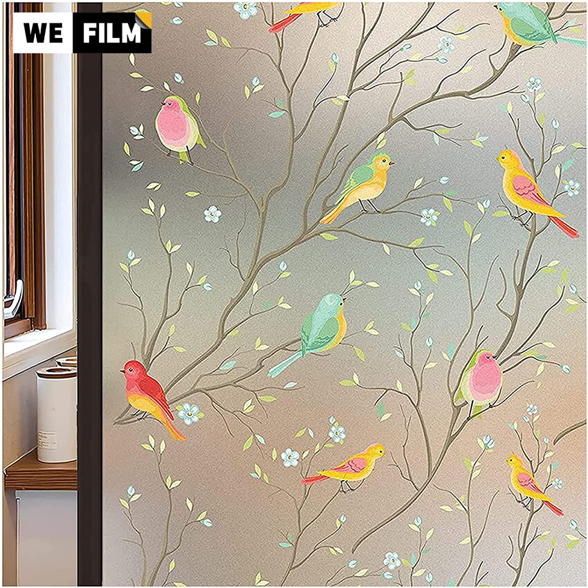 Static Cling Film Bird Pattern Window Stickers Decorative Glass Film Protect Privacy Window Film for Home, Office, Kitchen