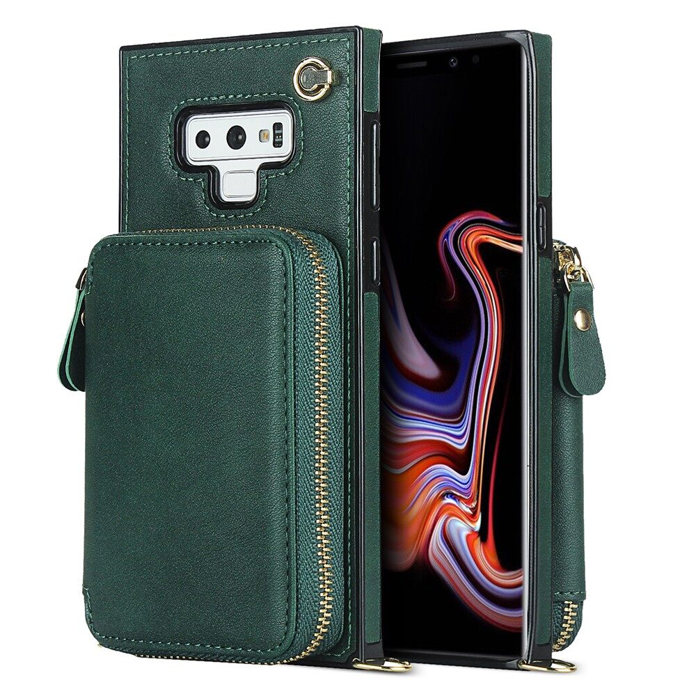 For Samsung Galaxy Note 9 Leather Zipper Wallet Case with Wrist Strap Cards Slots Holder Phone Bag Cover Casing