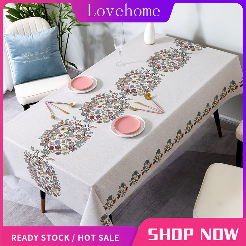 Lovehome Exquisite Print Tablecloth 2 4 6 8-Seater Rectangular Dining Table Cloth Waterproof Oilproof PVC Table Cover