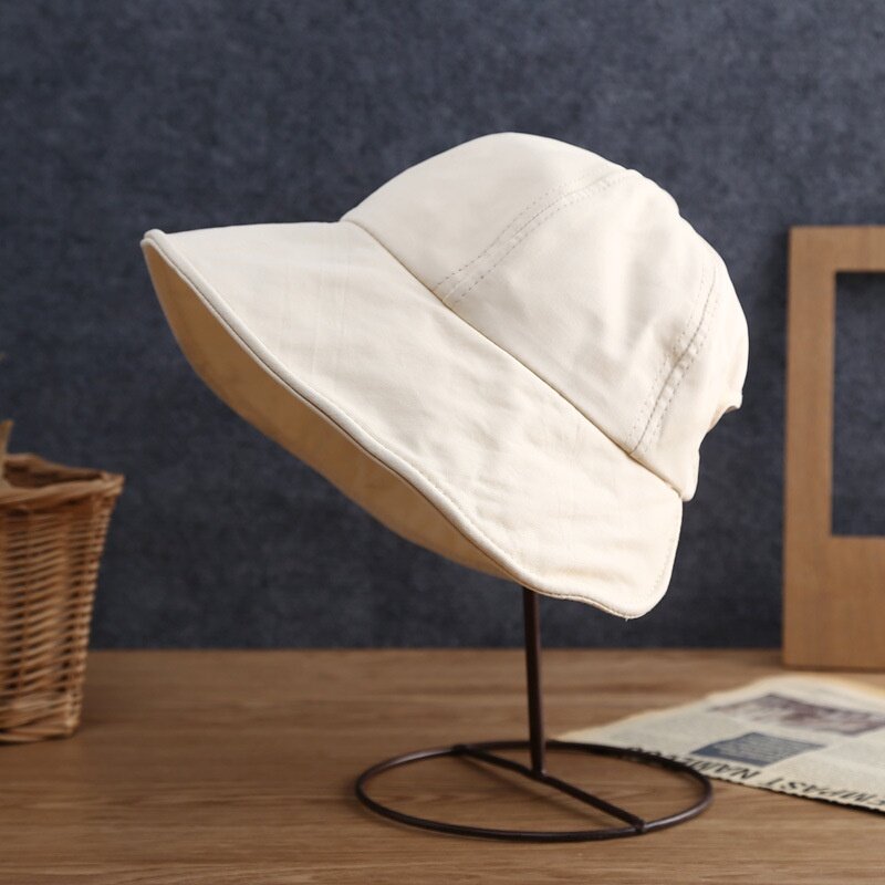 Summer Hat Women Bucket Hats Big Head Circumference Eaves Sun Ponytail