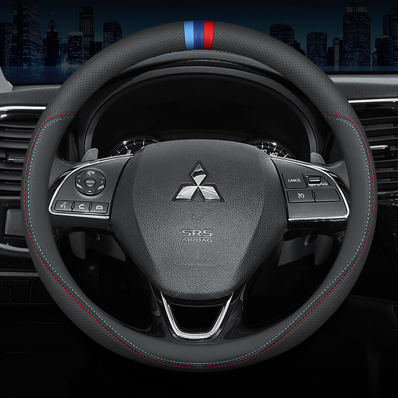 Carbon Fiber Cow Leather Steering Wheel Cover For Mitsubishi ASX Triton Pajero Outlander Attrage Mirage Xpander Lancer Adventure