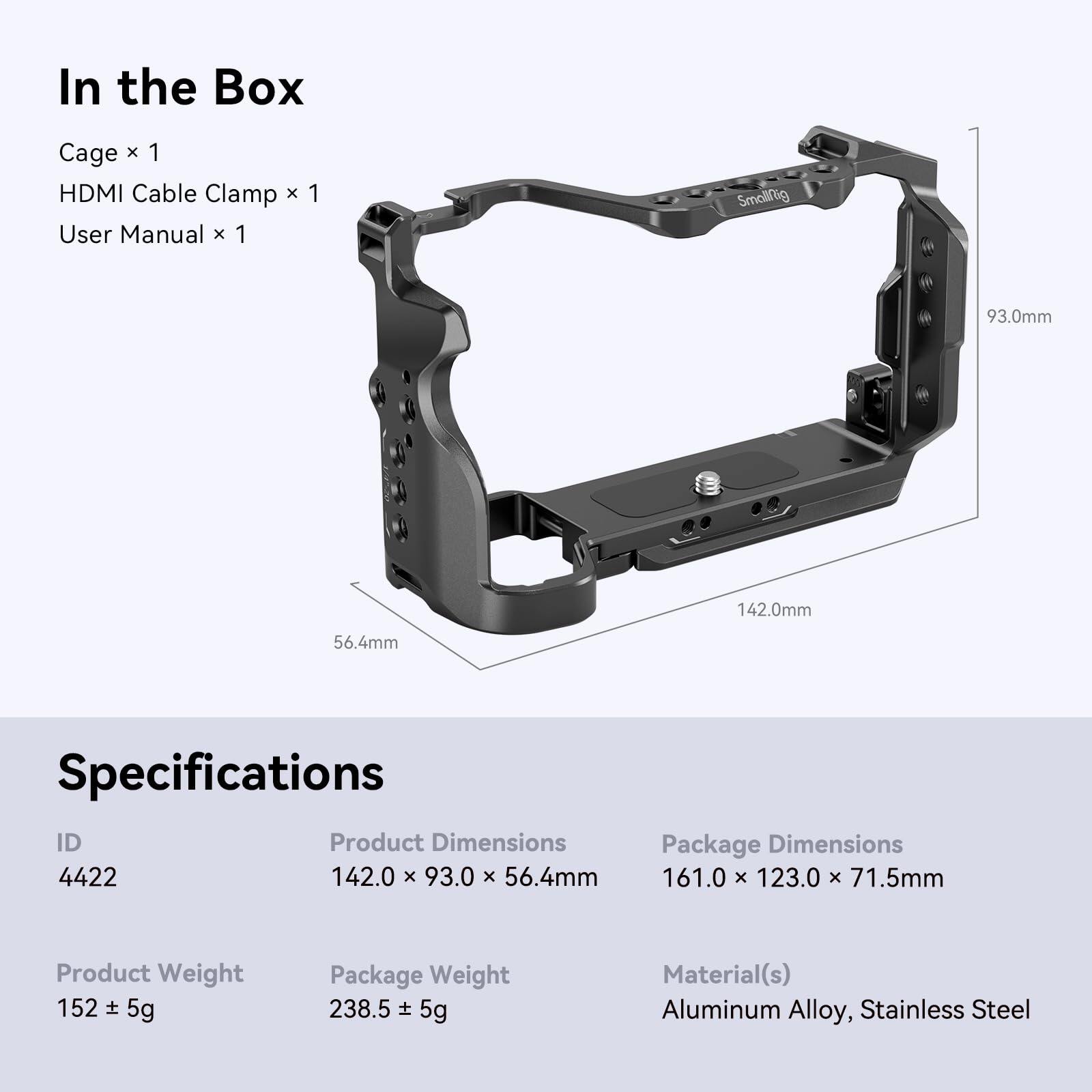 SmallRig Bộ khung A7C II có kẹp cáp HDMI, tấm đáy tháo lắp nhanh Arca Swiss cho Sony A7C II / A7CR 4422