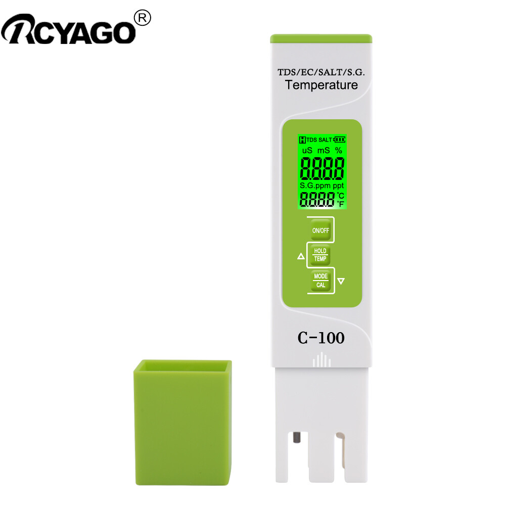 RCYAGO 5 in 1  Water Quality Tester Salinity Meter TDS/EC/Salt/S.G/TEMP Meter ATC Temperature Horticulture Pen EC Meter+ PH meter