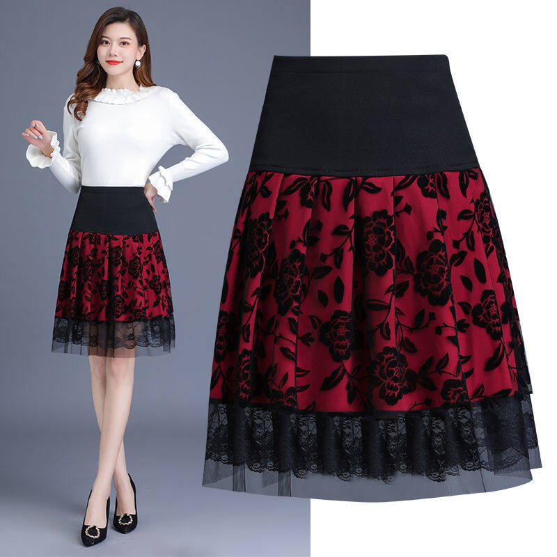 Anti-glare Pleated Skirt New Mid-length Skirt Large Size High Waist Thin Puffy Skirt High Waist Thin Flower Skirt