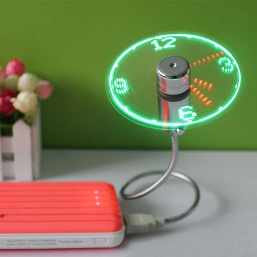 Adjustable USB LED Fan Lamp Mini Time Clock Desktop Clock Gadget Time Display Night Light Summer Luminous Clock