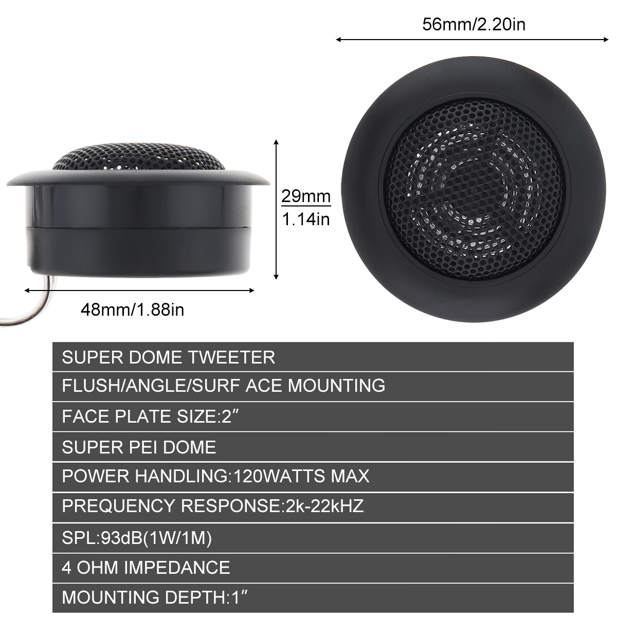 2pcs loa Tweeter mái vòm loại nhỏ có hiệu suất cao 120W dùng làm hệ thống âm thanh cho xe hơi - INTL