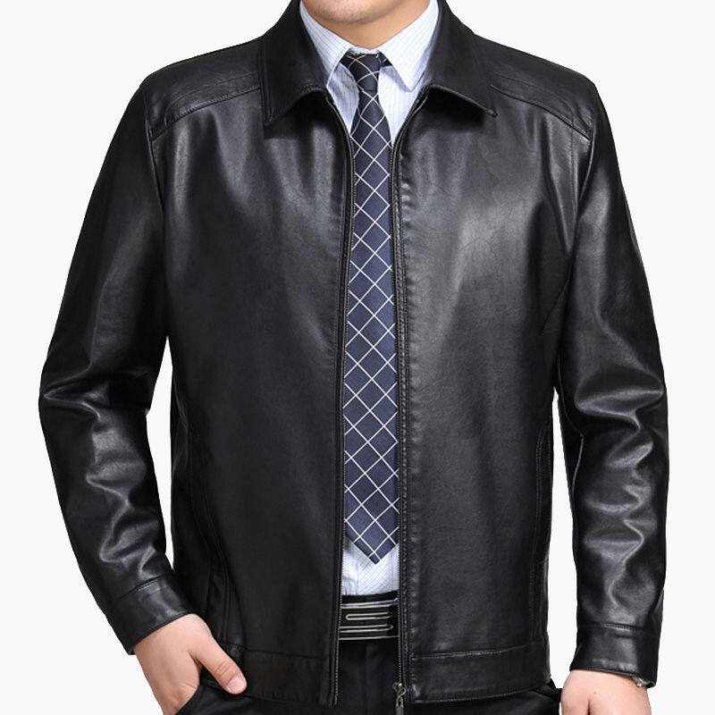 Valazo Middle-aged men's leather jacket, dad outfit plus velvet thick coat, men's winter jacket, male fur one middle-aged and elderly leather jacket