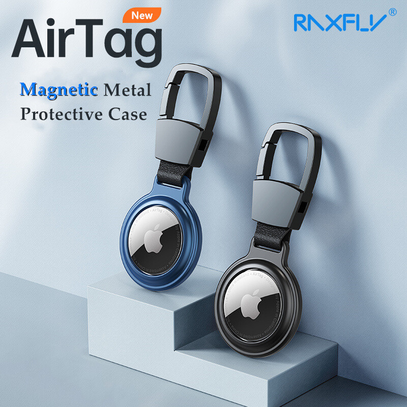 RAXFLY Magnetic Metal Protective Airtag Case For Airtags Cover With Keychain For Apple Locator Tracker Anti-lost Device For AirTag Case