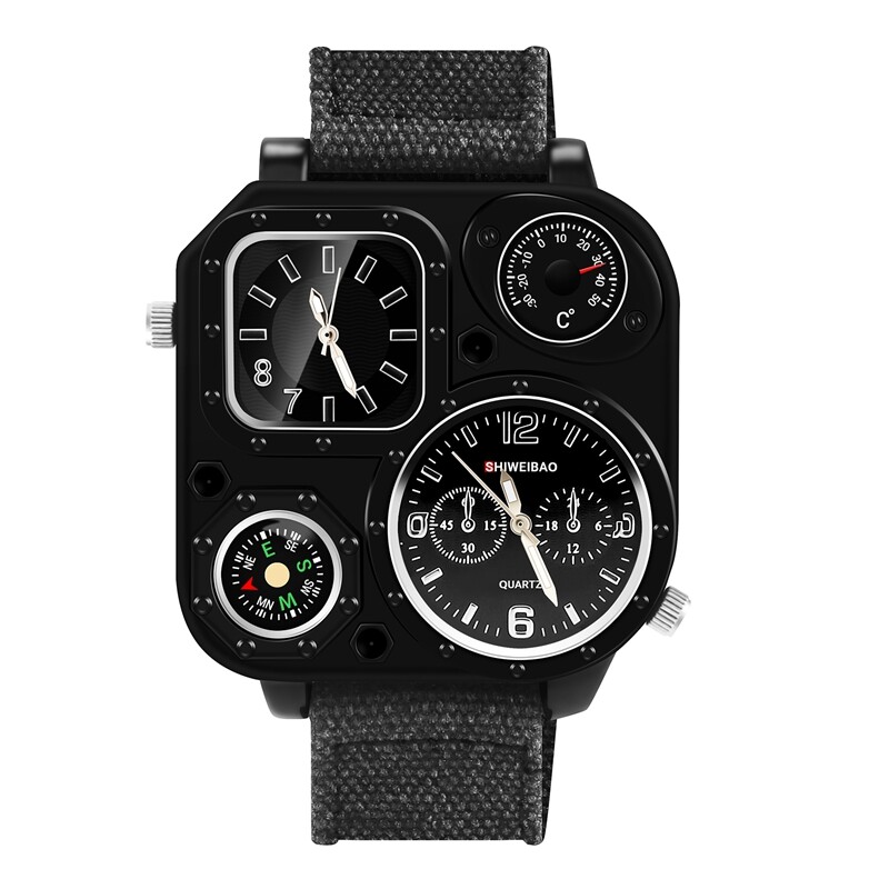 Shiweibao men dual time zone quartz wrist watch with compass