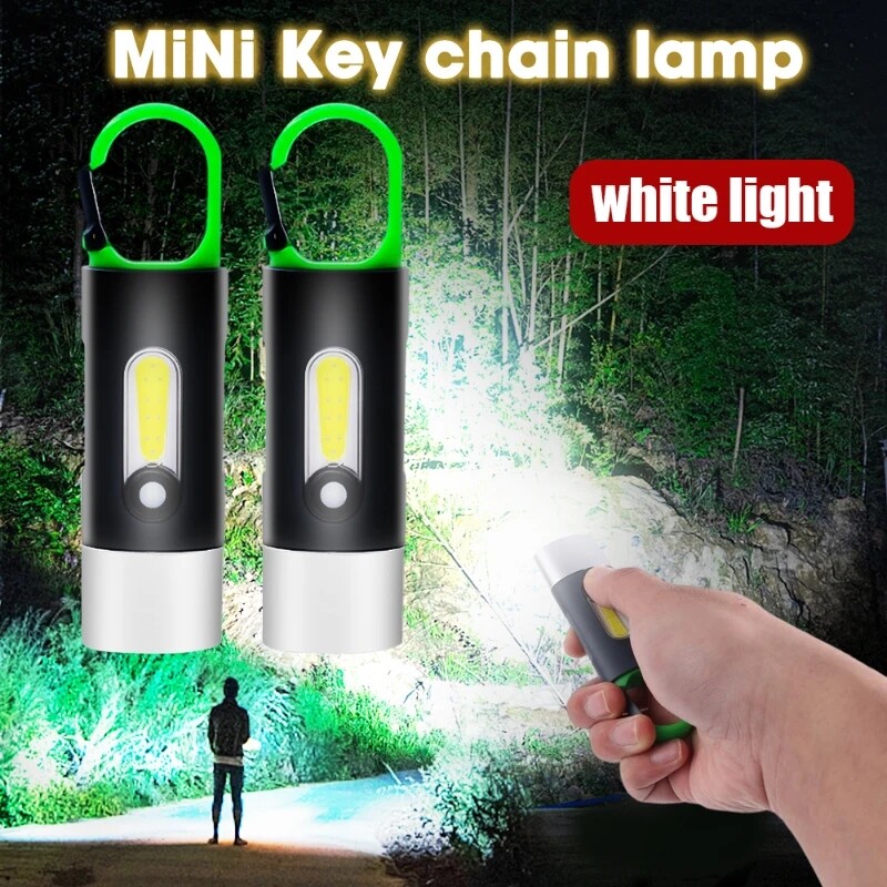 Mini Đèn pin móc khóa đèn pin Led sạc điện xách tay đèn pin sạc USB công suất cao cắm trại tầm xa đèn lồng