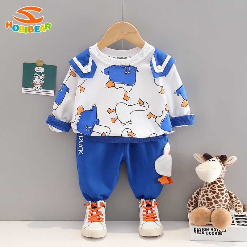 HOBIBEAR Children's cotton leisure suit long sleeved hoodie suit boy cartoon duckling two piece sports suit
