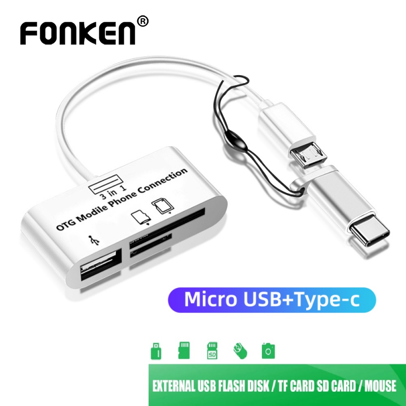 FONKEN Typec Card Reader 3 In 1 Type C To USB SD Micro SD Card Reader