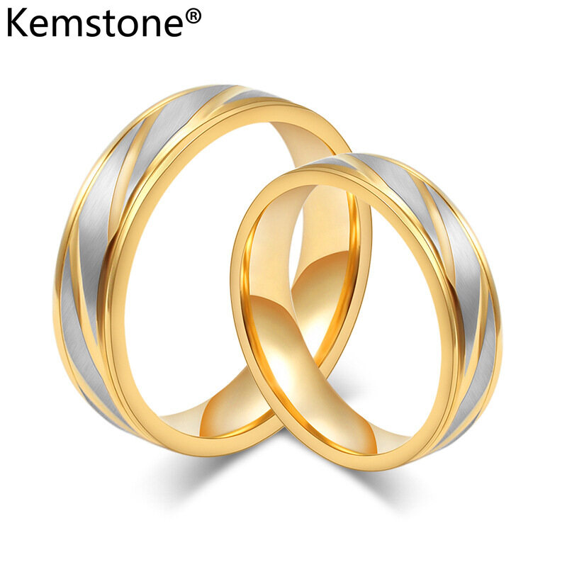 Kemstone Gold Plated Stainless Steel Couple Ring Male Female Jewelry Gift