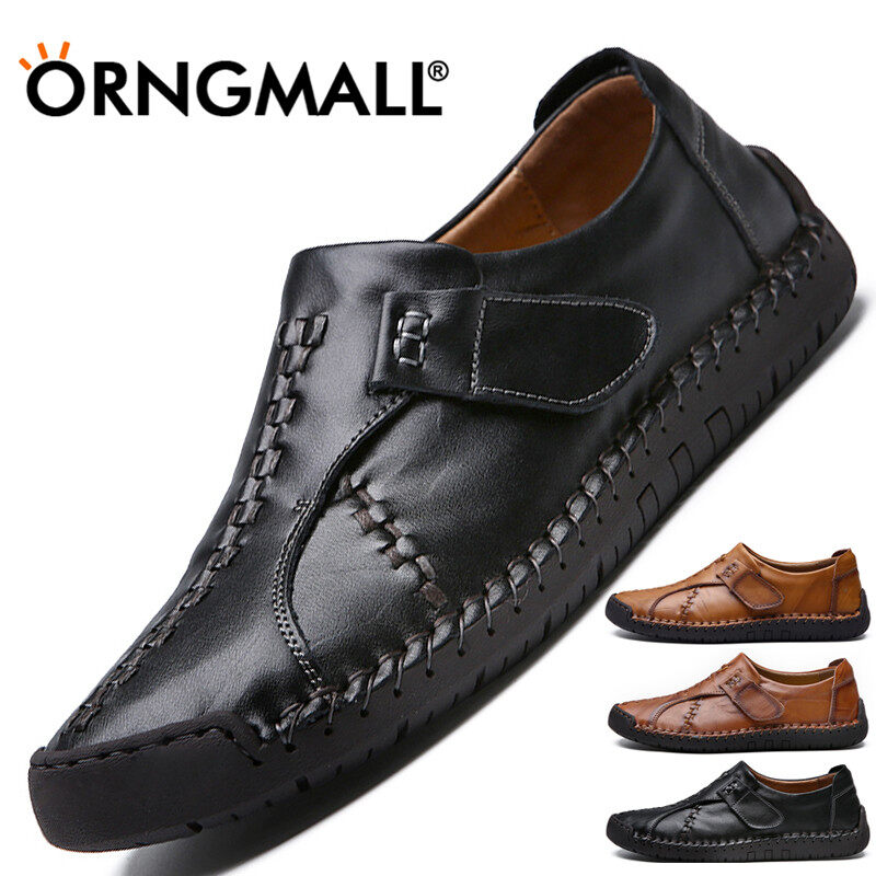 ORNGMALL Leather Shoes for Men British Style Formal Shoes High Quality Casual Business Leather Shoes Dress Shoes Casual Slip on Comfortable Flats Shoes Plus Size 39-48