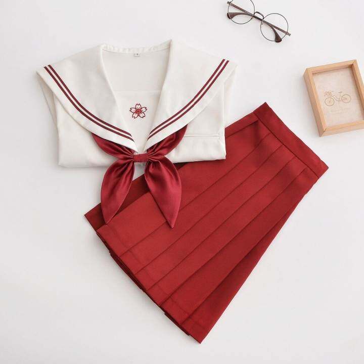 White Shirt Red Skirt Special Sailor Costumes High School Student Jk Uniform Korean School Girl Costume Sakura Embroidery Lazada Ph