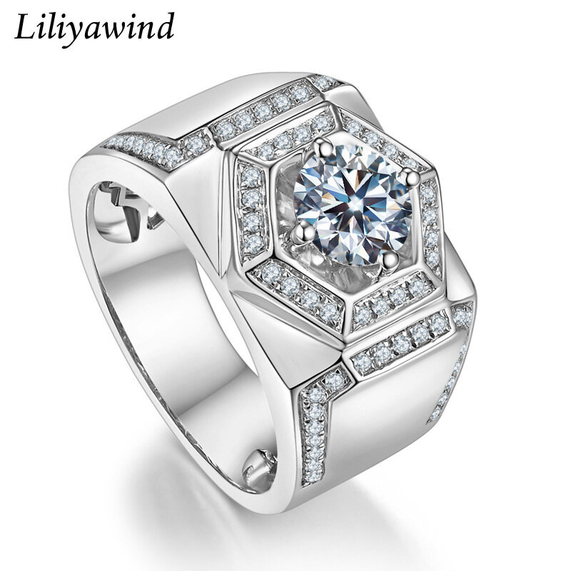 Liliyawind Platinum-plated 18k Rose Gold Domineering Men Diamond Ring A1R