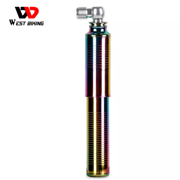 West Biking Multi-color Alloy Bicycle Air Pump Mini Portable MTB Road Bike Tire Air Pump 110PSI Inflator With Built-in Hose Bicycle Accessories