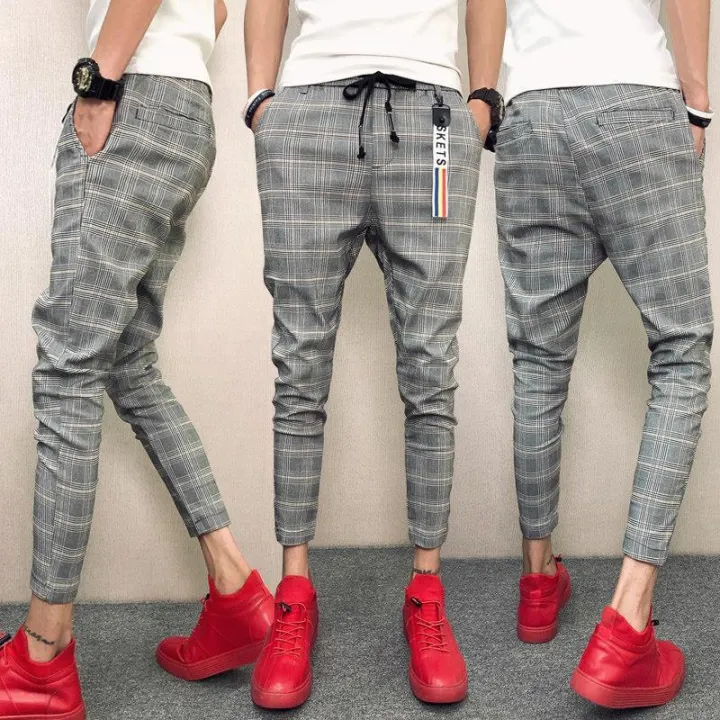 men's casual plaid cropped pants