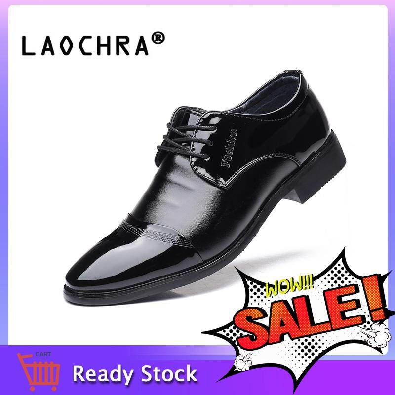 LAOCHRA New Men Flat Classic Formal Shoes Leather Dress Shoes Lace Up Flats Male Casual Shoes Black