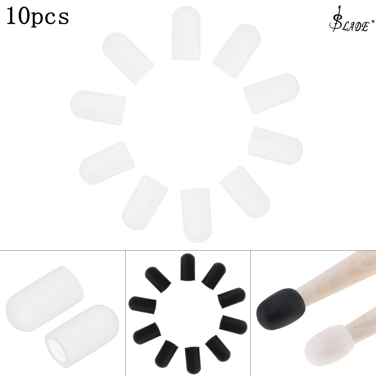 SLADE 10pcs Silicone Drum Stick Sleeves Stick Head Protective Mute Cover Cap for Jazz Snare Electronic Dumb Drum Exercise
