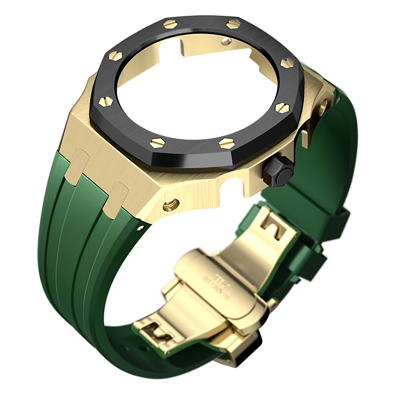 4/5th ga2100 casioak mod stainless steel bezel+ rubber watch strap for casio ga-2100/2110 modification kit