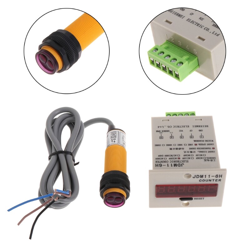 【Hàng Có Sẵn】 Màn Hình LED 6 Chữ Số, Công Tắc Cảm Biến Quang Điện NPN Điều Chỉnh Được 1-999999 Bộ Đếm