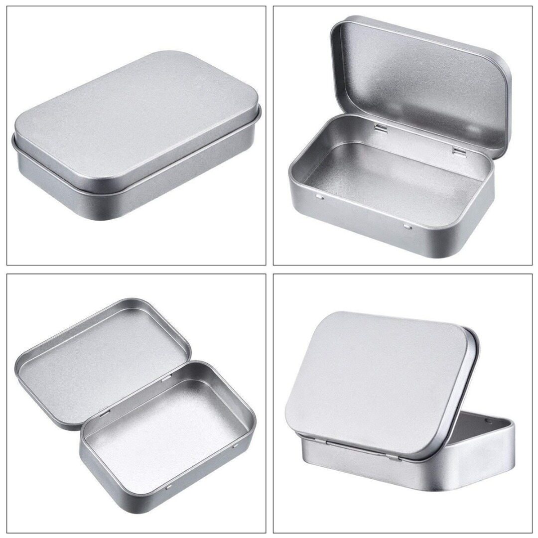 BOKALI 6pcs New Rectangular Empty Metal Tins Storage Hinged Containers 95*60*20mm