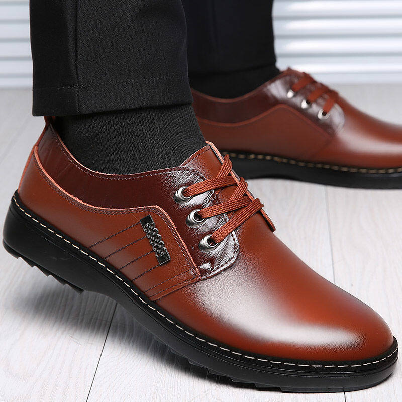 Men's Genuine Leather Formal Shoes Casual Business Working Shoes Lace Up Leather Sneakers Plus Size