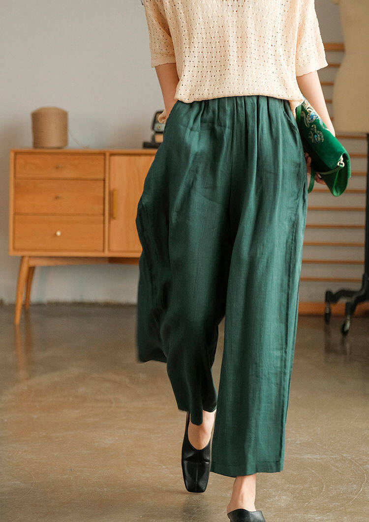WhiteTime Candy color elastic waist high split pants Xiaoxiangfeng really wears good-looking five stars high-quality casual linen wide-leg pants women's nine points 301P0036