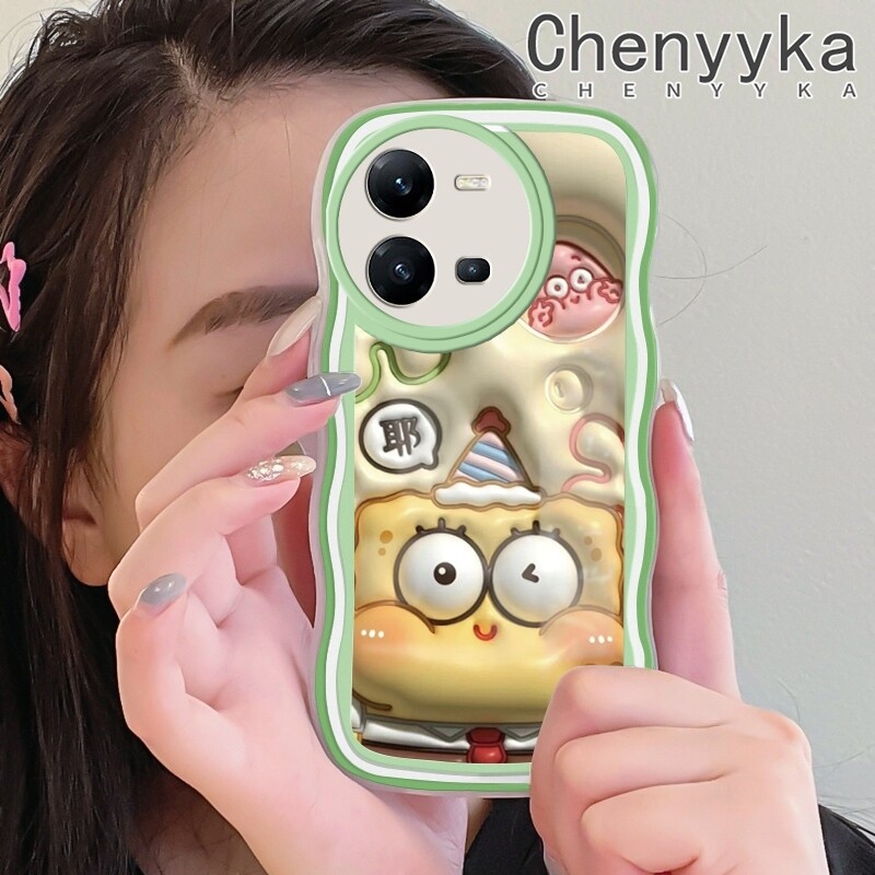 Chenyyka casing for vivo v25 5g v25 pro 5g v25e s15 pro x80 lite case cartoon 3d spongebob patrick star pattern wave border soft clear shockproof phone cases creative camera transparent casing silica gel protective cover