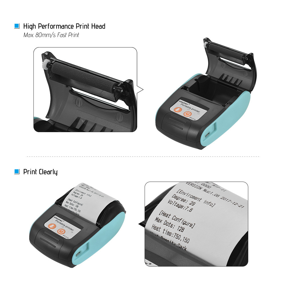 (Free 10 x Paper Rolls,58mm)GOOJPRT PT-210 Portable Thermal Printer Handheld 58mm Receipt Printer for Retail Stores Restaurants Factories Logistics, 10 Paper Rolls