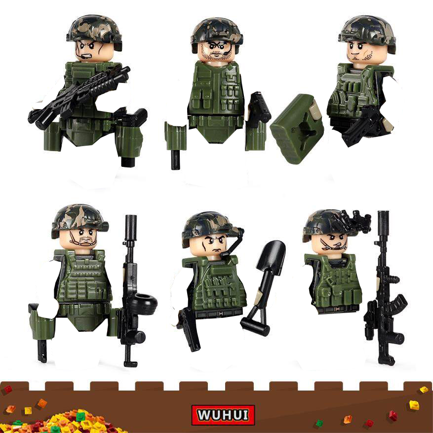 WUHUI 6PCS SWAT Military Army WW2 Minifigures Toy Building Kit